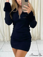 Faux Fur Trim Rib Modern Knit Long Sleeve Mini Dress image 10