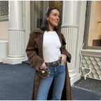 Faux Leather Lapel Double-Breasted Overcoat image 3