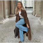 Faux Leather Lapel Double-Breasted Overcoat image 4