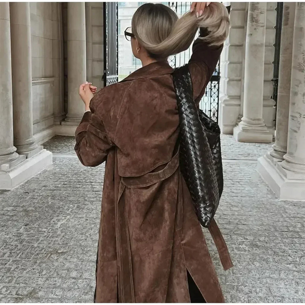 Faux Leather Lapel Double-Breasted Overcoat image 6