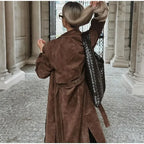 Faux Leather Lapel Double-Breasted Overcoat image 6
