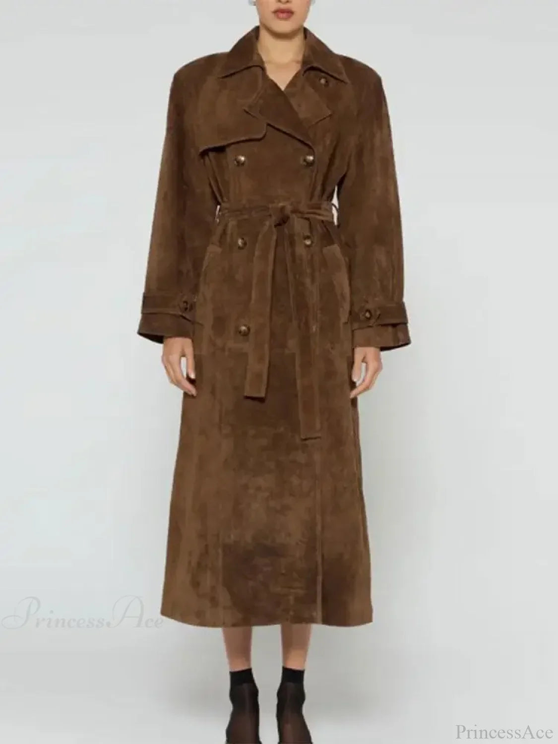 Faux Leather Lapel Double-Breasted Overcoat image 7