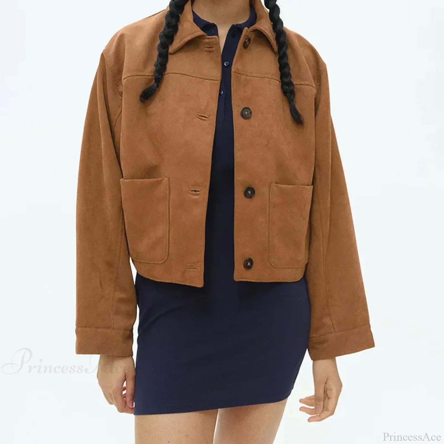 Faux Leather Lapel Double-Breasted Overcoat image 8