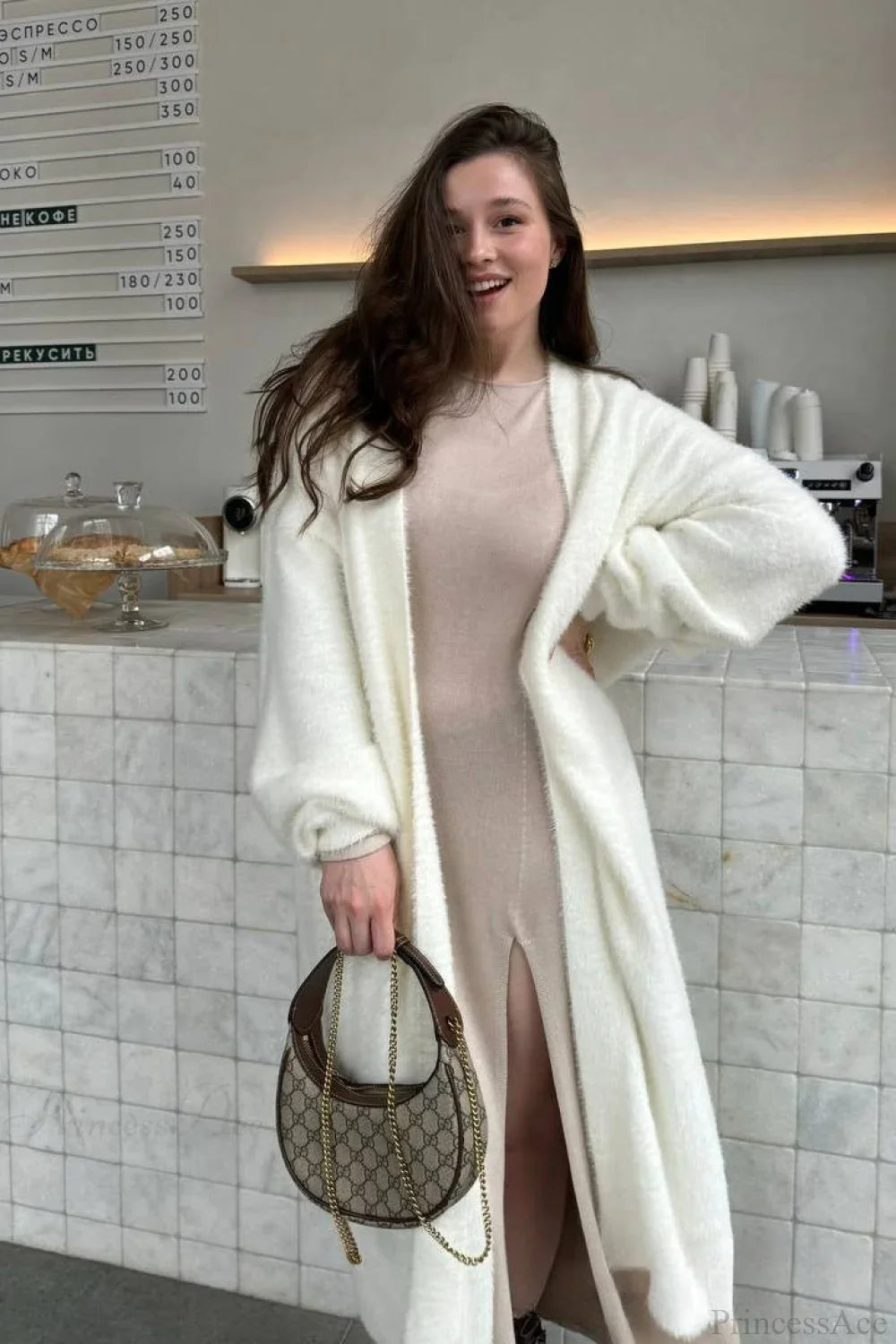 Faux Mink Fur Knit Plush Relaxed Longline Overcoat image 2