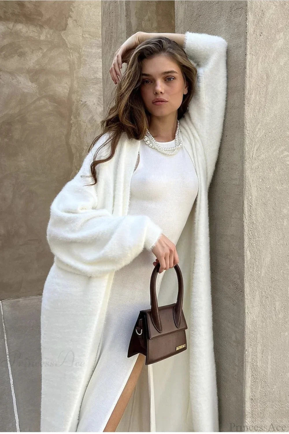 Faux Mink Fur Knit Plush Relaxed Longline Overcoat image 1