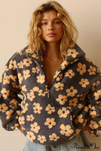 Faux Sherpa Printed Loose Zip Sweatshirt image 2