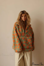 Faux Sherpa Printed Loose Zip Sweatshirt image 4