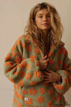 Faux Sherpa Printed Loose Zip Sweatshirt image 3