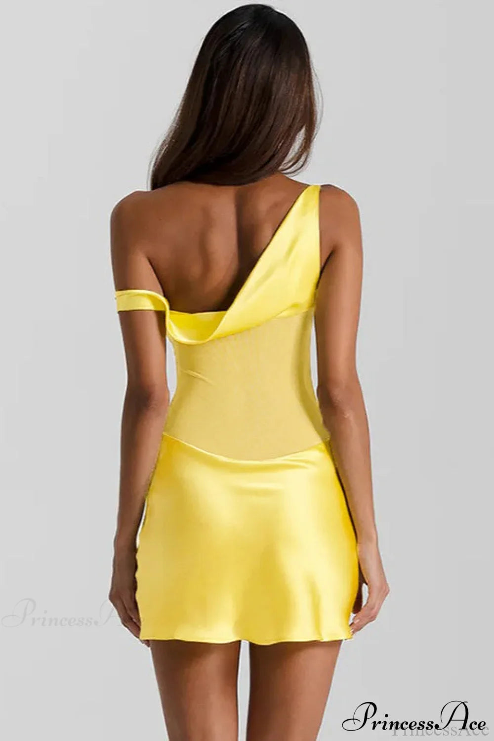 Faux Silk One-Shoulder Tulle Paneled Party Dress image 3