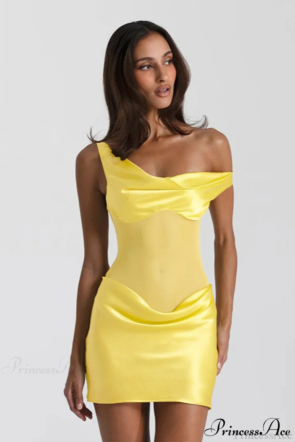 Faux Silk One-Shoulder Tulle Paneled Party Dress image 2