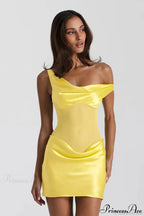 Faux Silk One-Shoulder Tulle Paneled Party Dress image 2