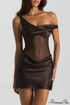 Faux Silk One-Shoulder Tulle Paneled Party Dress image 5