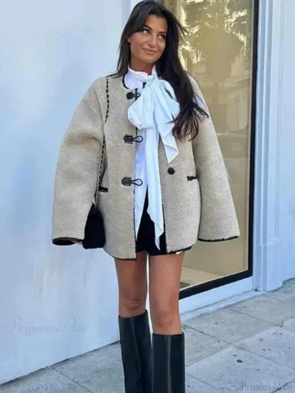 Faux Wool Loose Retro O-neck Overcoat image 3
