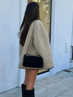 Faux Wool Loose Retro O-neck Overcoat image 4