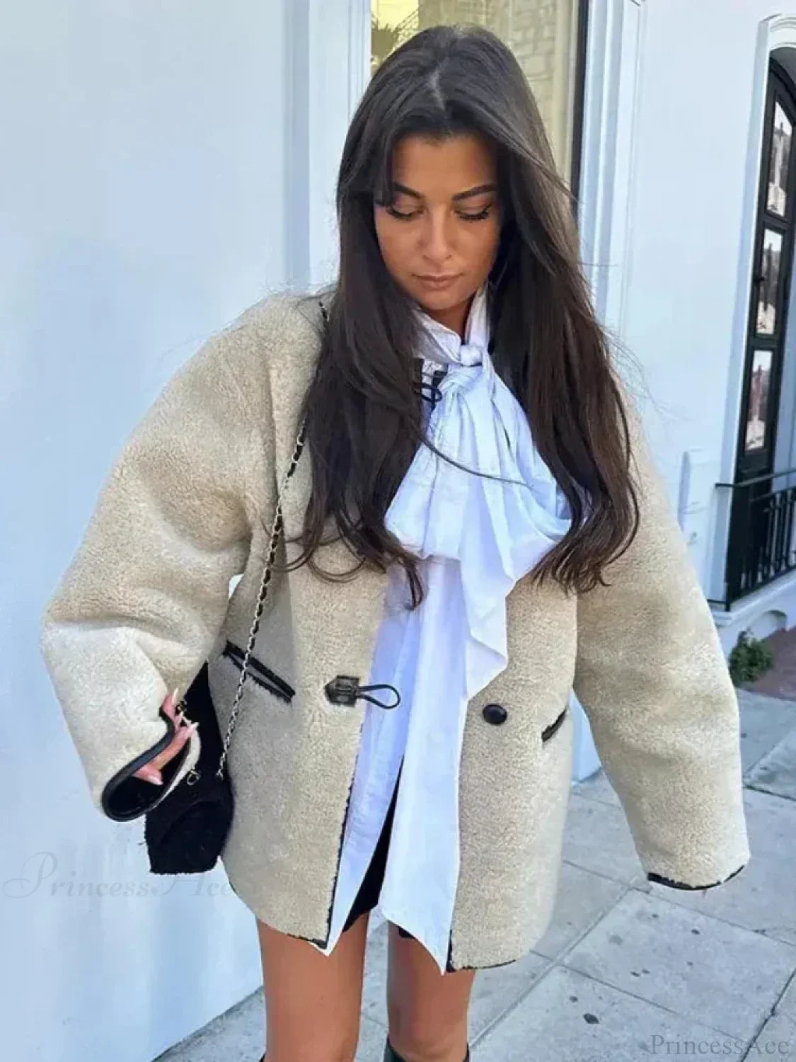 Faux Wool Loose Retro O-neck Overcoat image 2