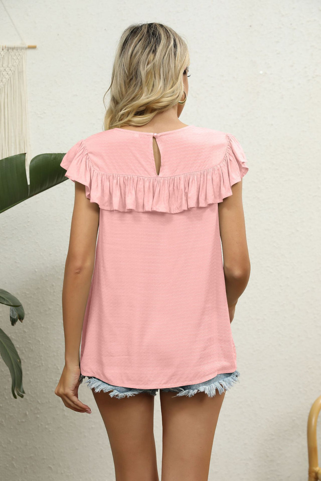 Florence Lace Flutter Blouse detail view styled for Avrienne