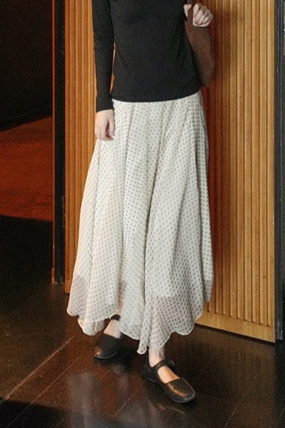 Elegant Irregular Draped Polka Dot Maxi Skirt image 5