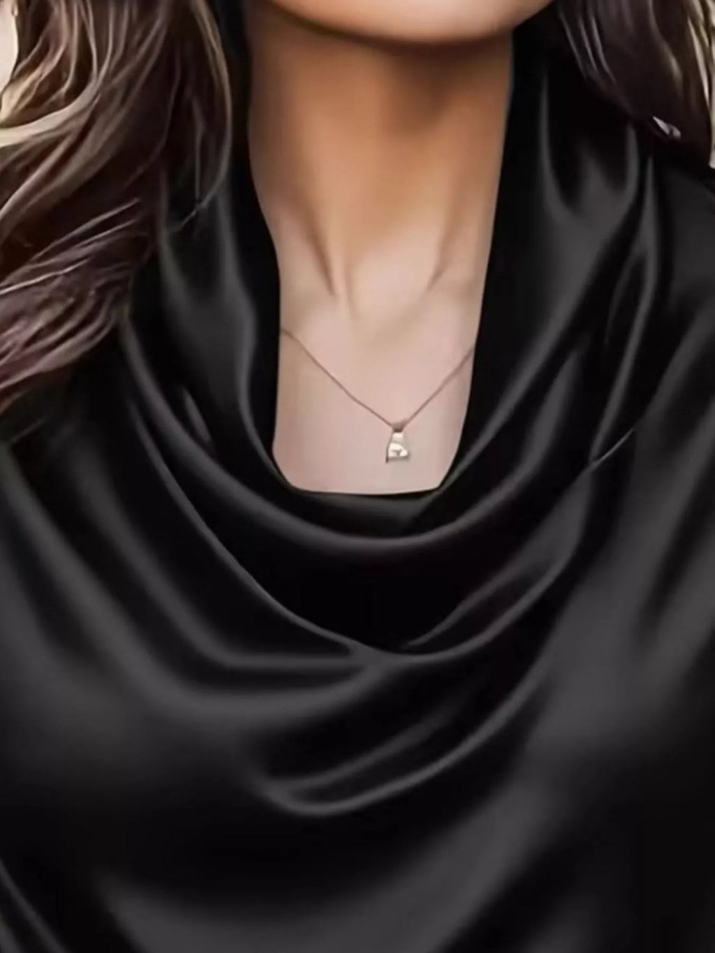 Isadora Satin Blouse detail view styled for Avrienne