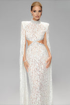Lace Beaded Sequin Slim Cape Reception Dress image 2