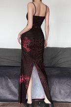 Vintage Spaghetti Strap Bodycon Retro Print Maxi Dress image 4