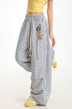 Casual Blue Plaid Curved Pants image 4