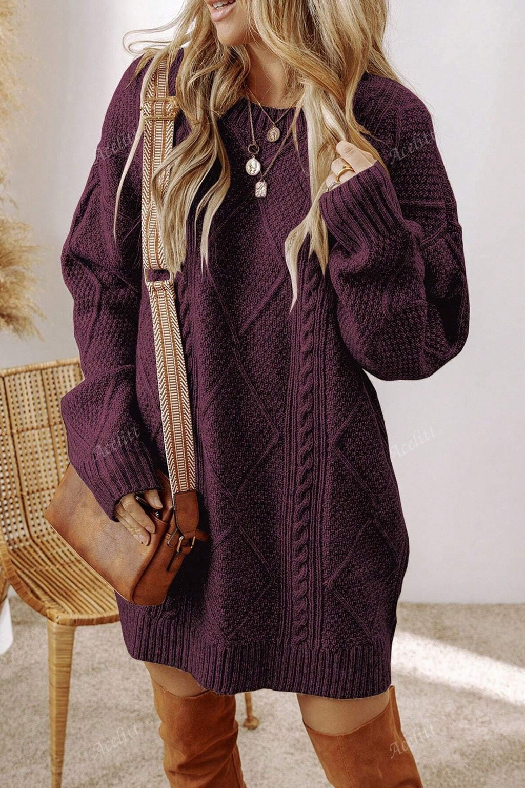 Vintage Textured Knit Midi Sweater image 3