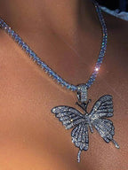 Rhinestone Butterfly Halter Trendy Asymmetric Crop Cami Top image 2