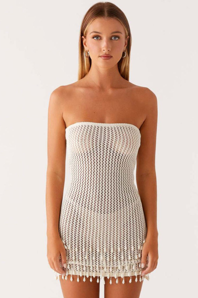 Knit Strapless Mini Boho Dress image 3