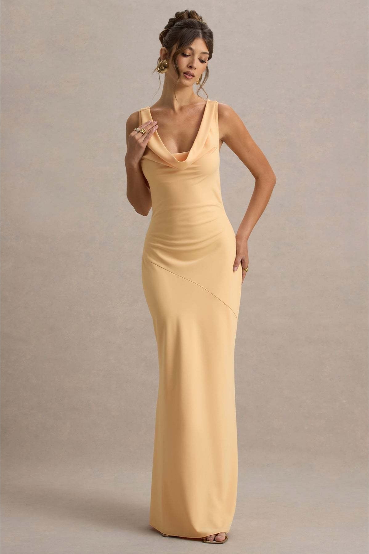 Satin Cowl Neck Fishtail Party Dress image 19