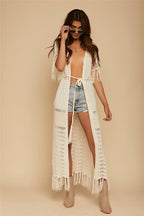 Hollow Knit Fringe Maxi Cover Up image 1