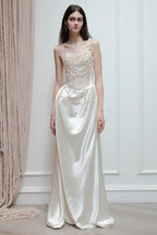 Strapless Satin Heavy Pearl Prom Dress image 2