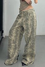 Snake Print Wide Leg Low Waist Frayed Jeans image 1