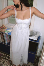 Solid Color Elegant Sexy Lace Corset Spaghetti Strap Maxi Dress image 3
