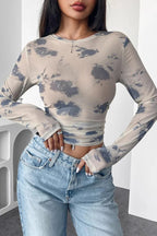 Mesh Floral Ruched Side Blouse image 1