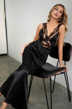 Sexy Lace Cut-out V-neck Satin Paneled Bodycon Maxi Dress image 1