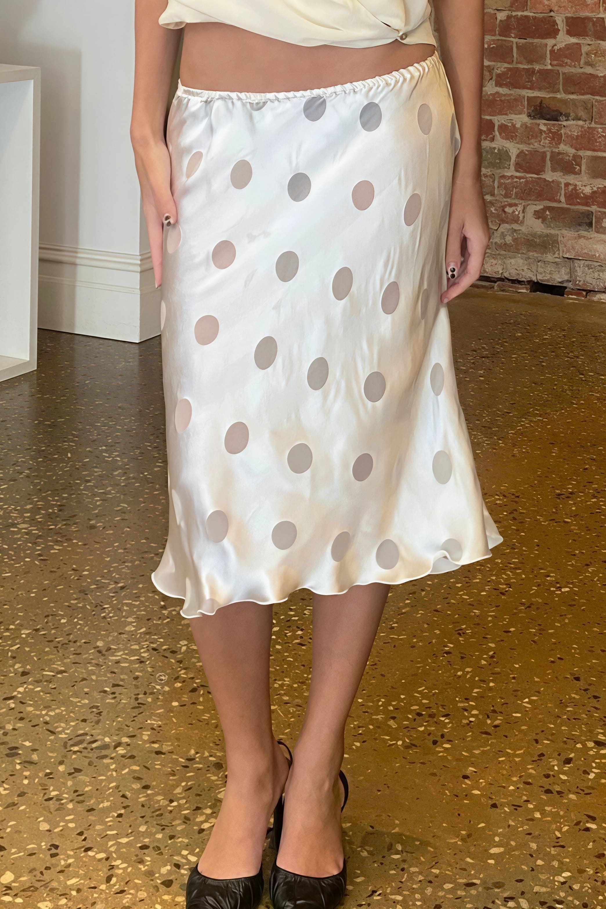 White Polka Dot Sheer Casual Skirt image 1