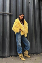 Yellow Faux Fur Open Front Coat image 4