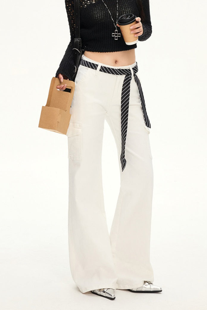 Stretch Slim Fit White Cargo Jeans image 1