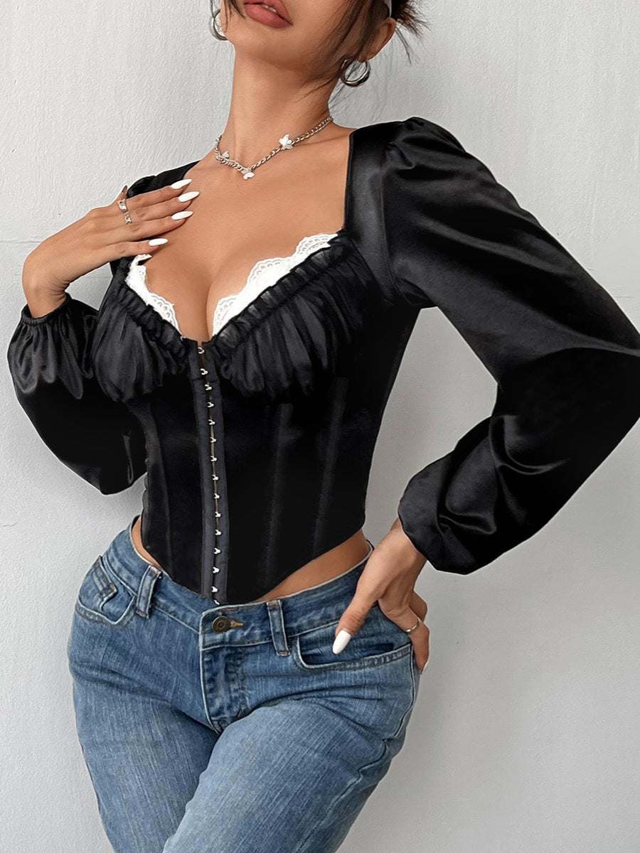 Vintage Lace and Mesh Corset Long Sleeve Blouse image 3