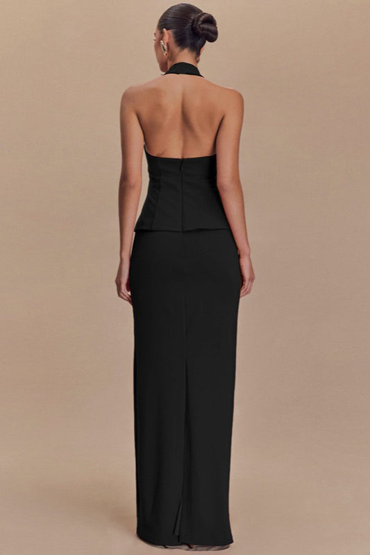 Solid Halter Backless Maxi Formal Dress image 3