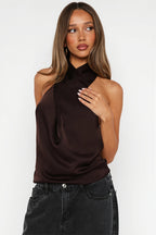 Elegant Hollow Solid Satin Halter Top image 7