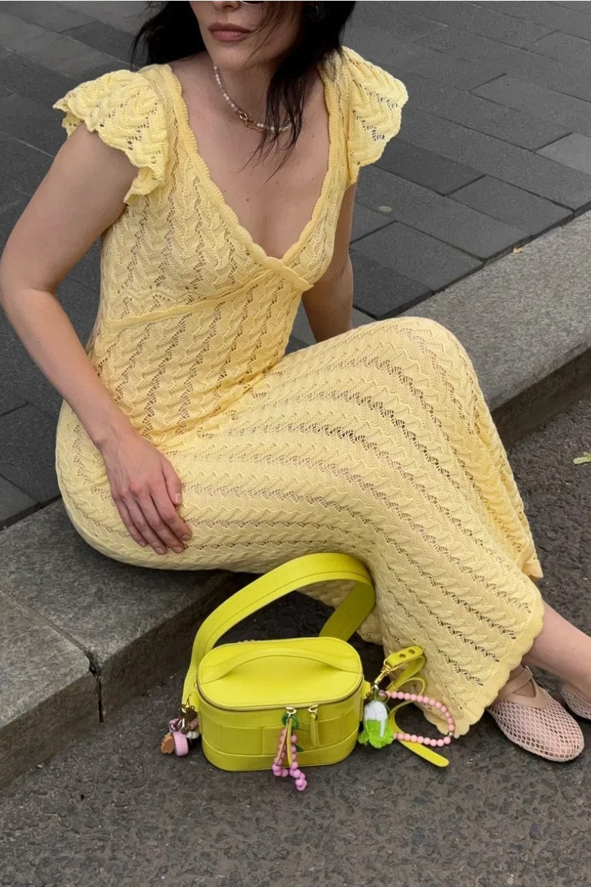 French Ruffle V Neck Knit Pastoral Maxi Dress image 1