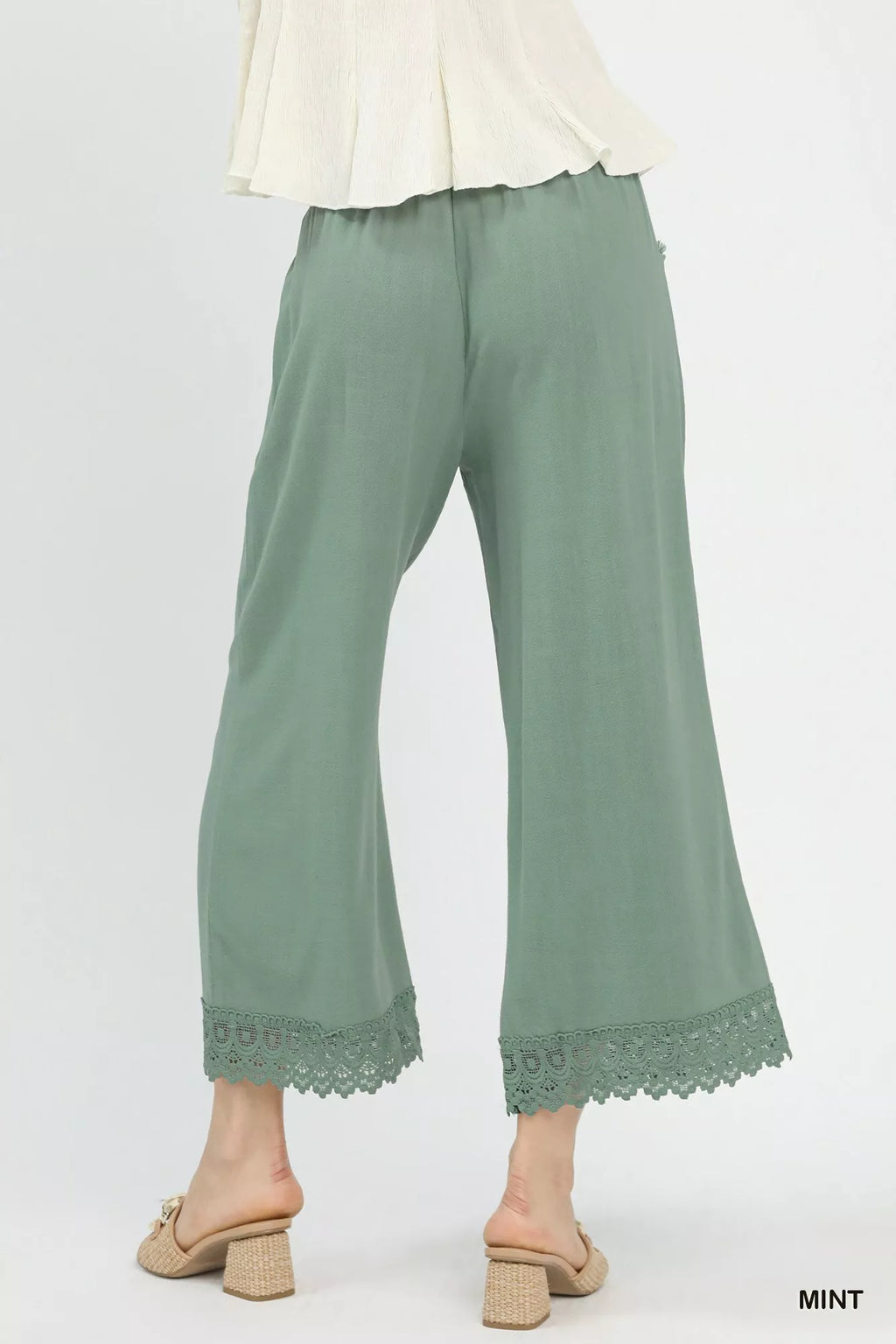 Mila Linen Trousers detail view styled for Avrienne