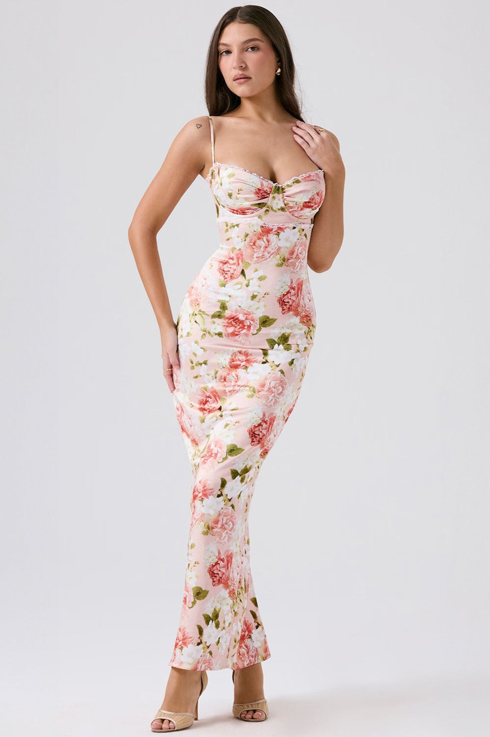 Floral Fitted Split Casual Maxi Dress image 5