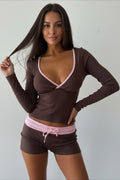 Cross V Neck Contrast Slim Long Sleeve Two Piece Set image 1