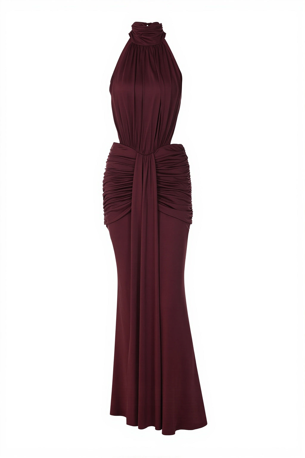 Chic Halter Ruched Open Back Elegant Gown Maxi Dress image 5