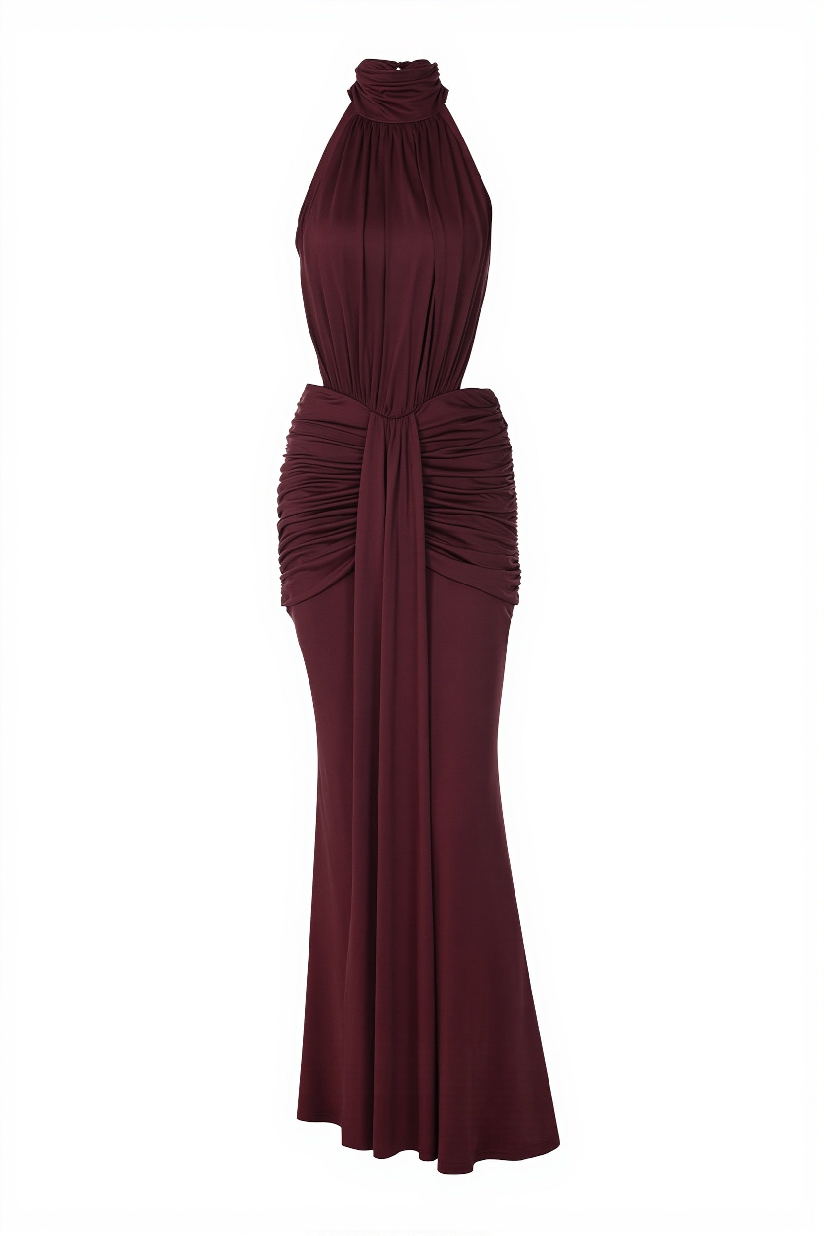 Chic Halter Ruched Open Back Elegant Gown Maxi Dress image 5