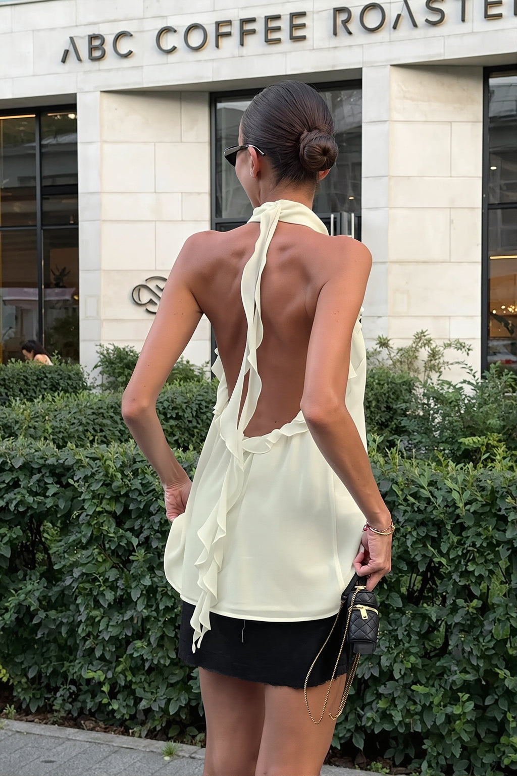 Chiffon Ruffle Halter Tie Back Sleeveless Halter Top image 2