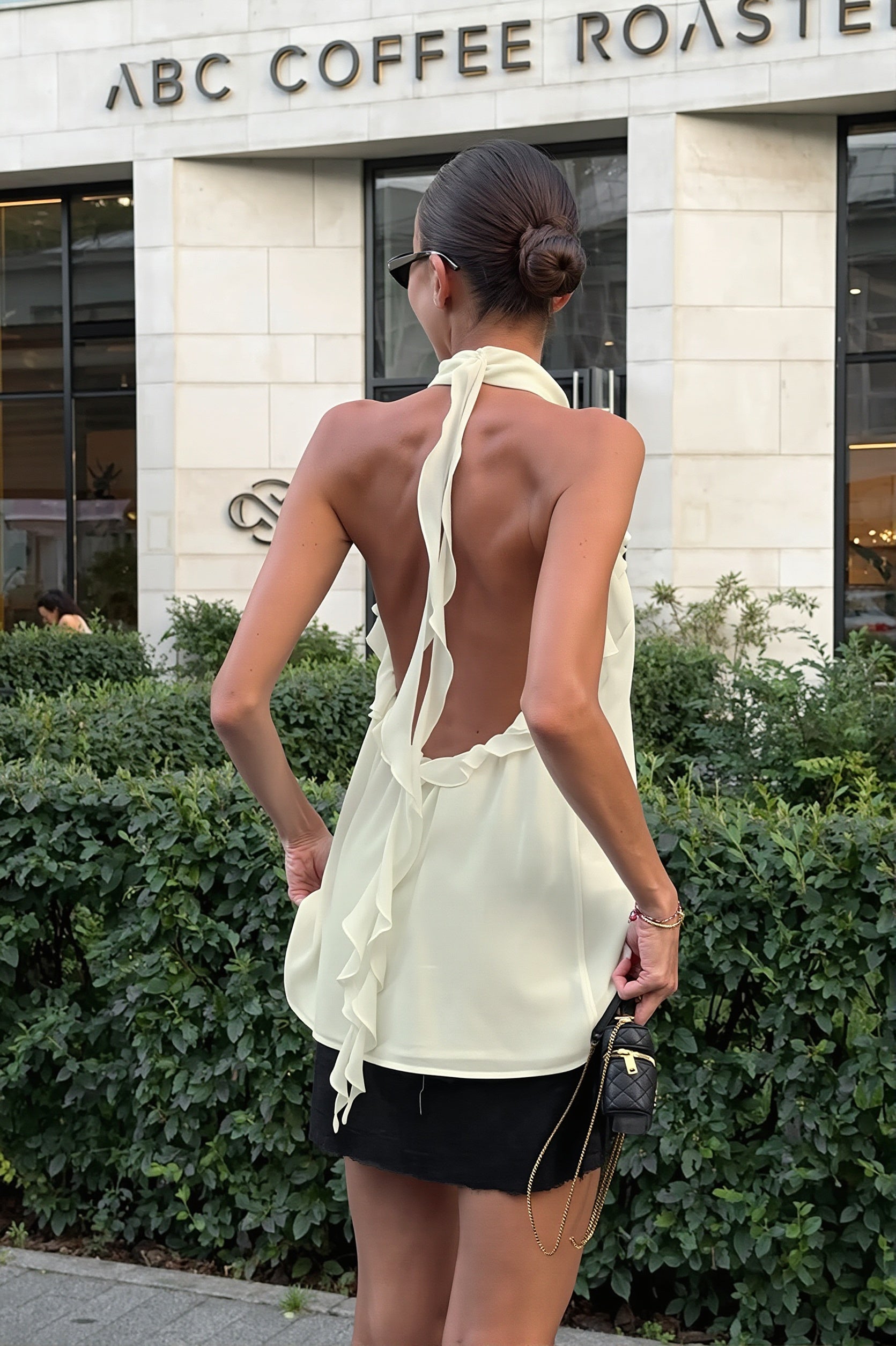Chiffon Ruffle Halter Tie Back Sleeveless Halter Top image 2