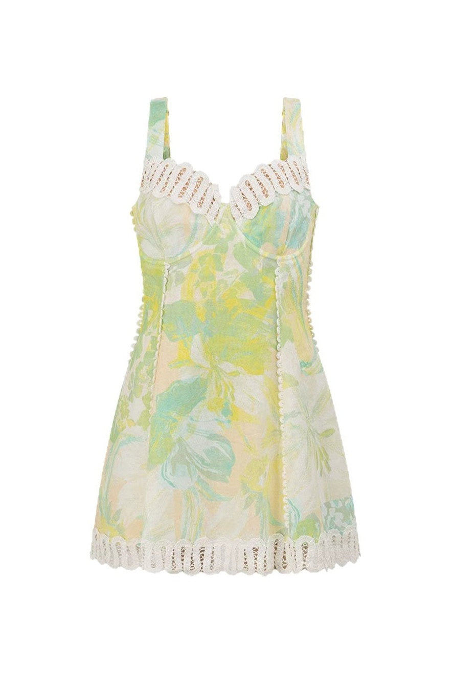Linen Lace Trim Floral Mini Boho Dress image 5